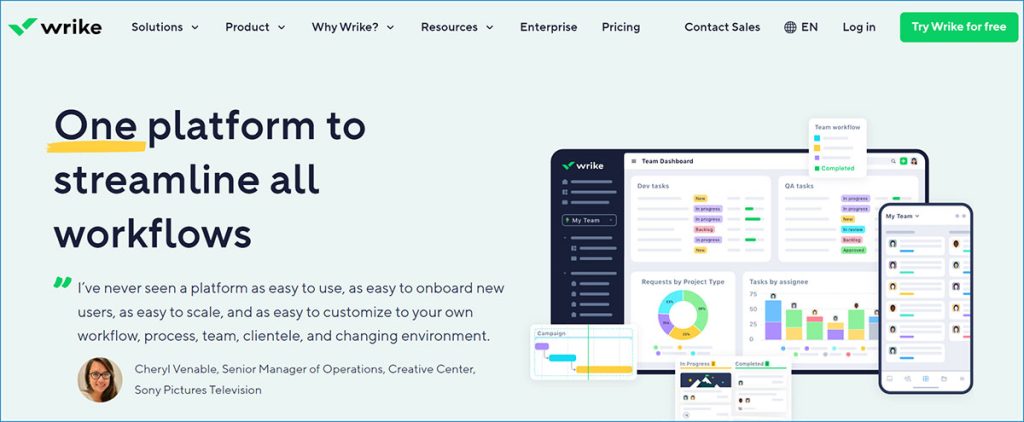 Review of Wrike project management software with AI capabilities on marketertools.ai